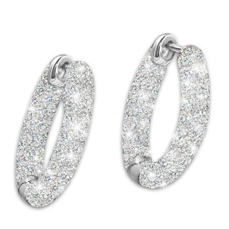 Bông tai tròn bạc 925 thời trang cho nữ - Hoa tai kim cương lấp lánh