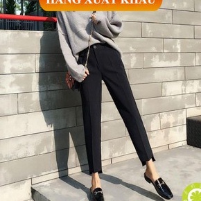 Quần baggy nữ công sở cạp cao gấu lệch 2 ly - Quần tây nữ đi học khuy cài lệch vải tuyết mưa dày mềm ống đứng