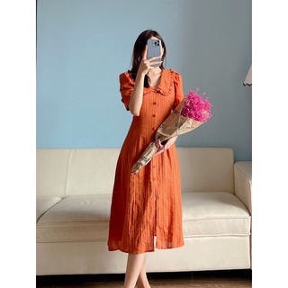 Váy cam cổ sen bèo tiểu thư
