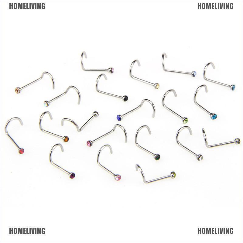 Set 20 Khuyên Mũi Bằng Thép Không Gỉ Đính Đá Cá Tính