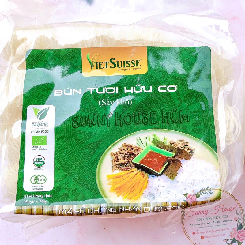 Bún tươi hữu cơ sấy khô Vietsuisse 15 vắt nhỏ 70g