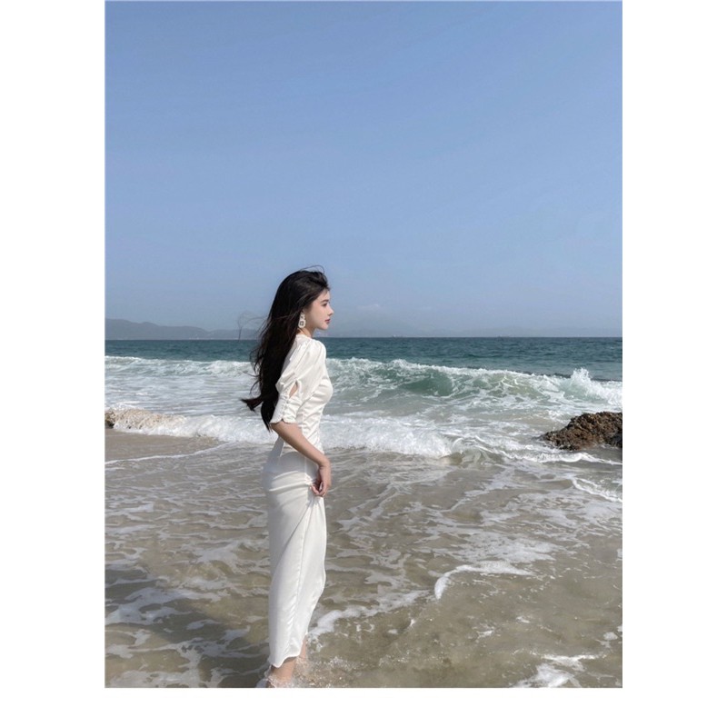 Đầm dài cổ chữ V tay lỡ koreastyle