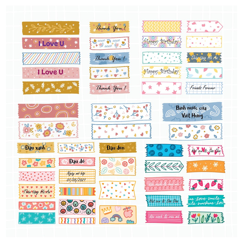 [Combo 50] Nhãn dán chai lọ nhà bếp chịu nước tốt washi tape