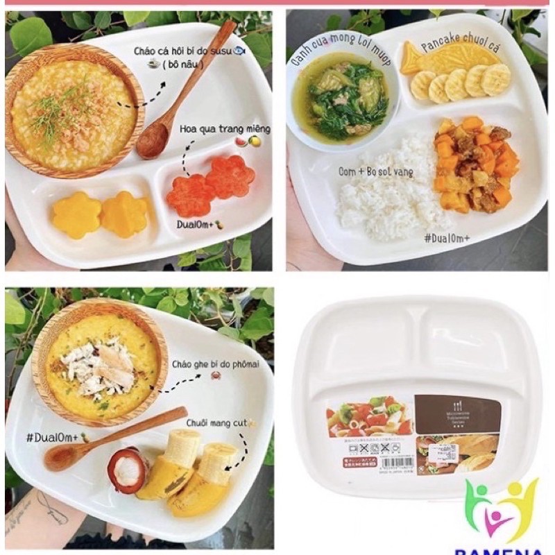 Khay ăn dặm nội địa Nhật- Khay chia đồ ăn dặm 3 ngăn nội địa nhật cho be ăn dặm BLW- Shop Tí Hon