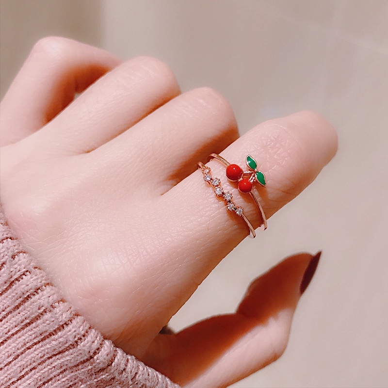 Nhẫn Hở Họa Tiết Quả Dâu Tây/Cherry Dễ Thương Phong Cách Nhật Hàn Cho Nữ