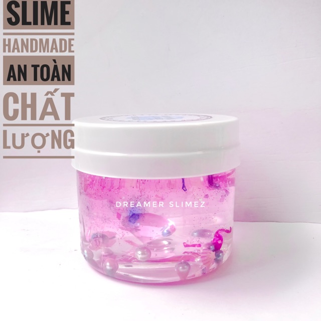 SLIME ĐẠI DƯƠNG HỒNG 🌊 CLEAR SLIME TRANG TRÍ HẠT NGỌC TRAI - TẶNG KÈM CHARM