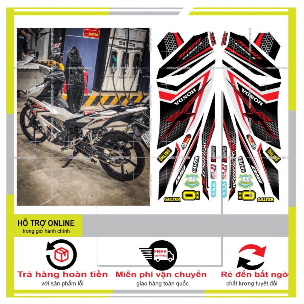 TEM XE WINNER X TỔ ONG DÁN XE TRẮNG HOẶC BẠC IN DECAL TRONG -- SHIN DECAL 2