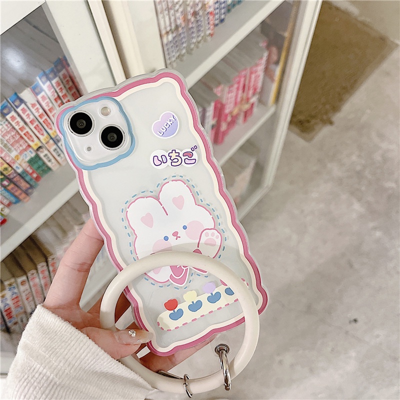 Ốp Điện Thoại Silicon Họa Tiết Thỏ Hoạt Hình Gắn Dây Đeo Cổ Tay Cho Iphone 11 12 xs 13Pro 14