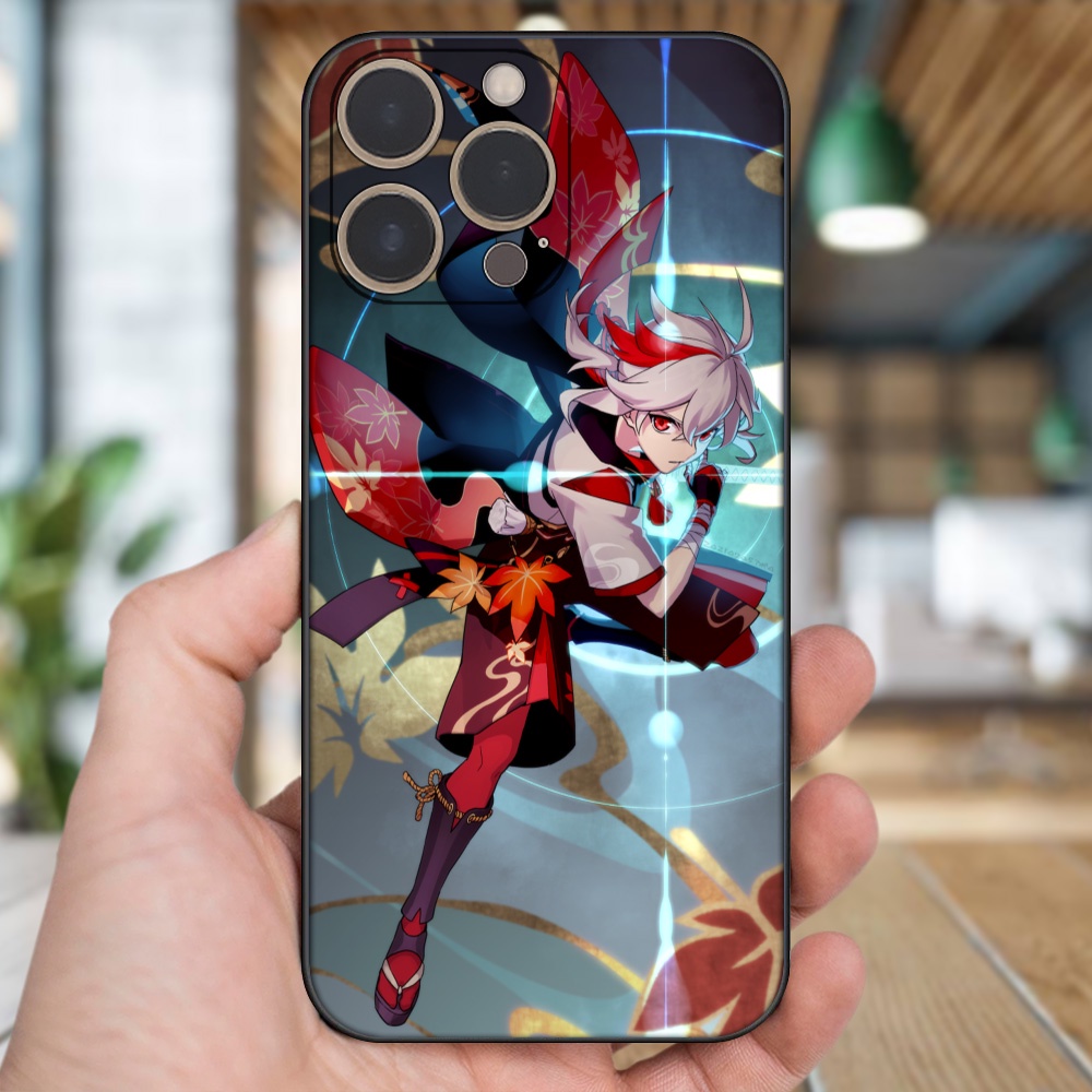 Ốp lưng iPhone 13 Pro dẻo đen cạnh vuông in hình Kazuha Genshin Impact