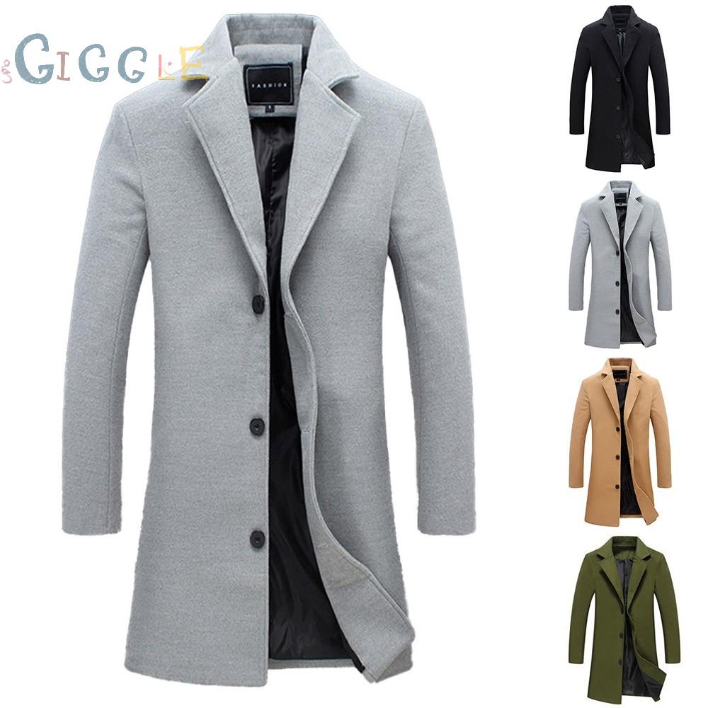 Men Single Breasted Slim Long Suit Jacket Trench Coat Overcoat Warm Outwear