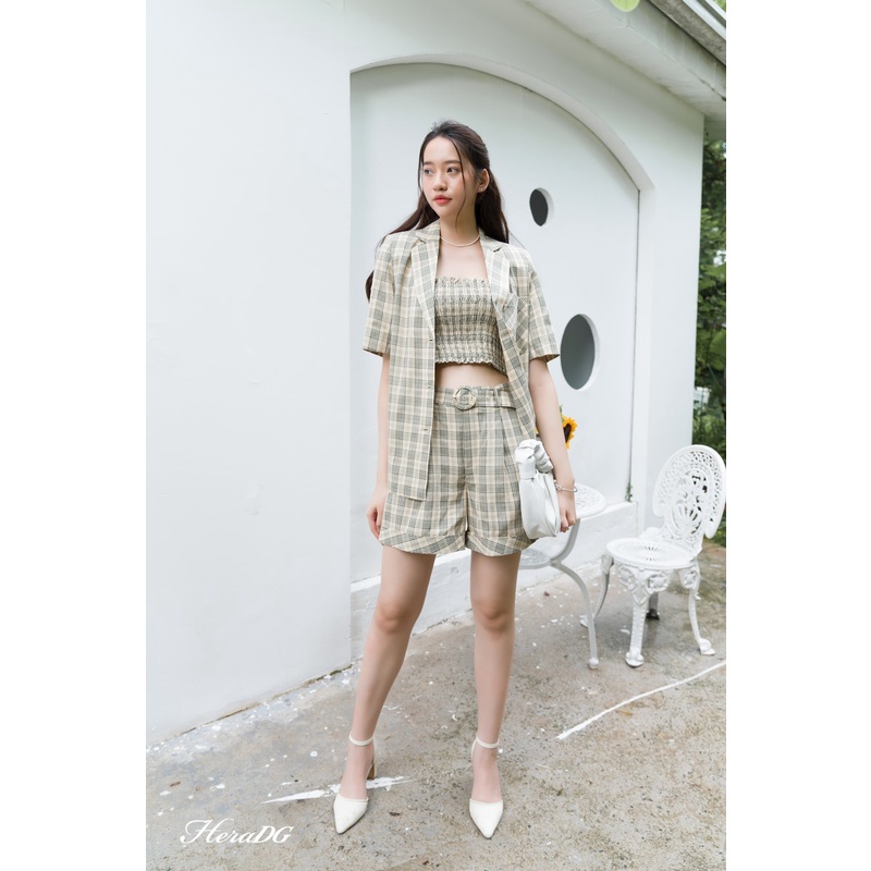 Áo blazer cổ 2 ve xanh kẻ caro HeraDG - STBA034A-S