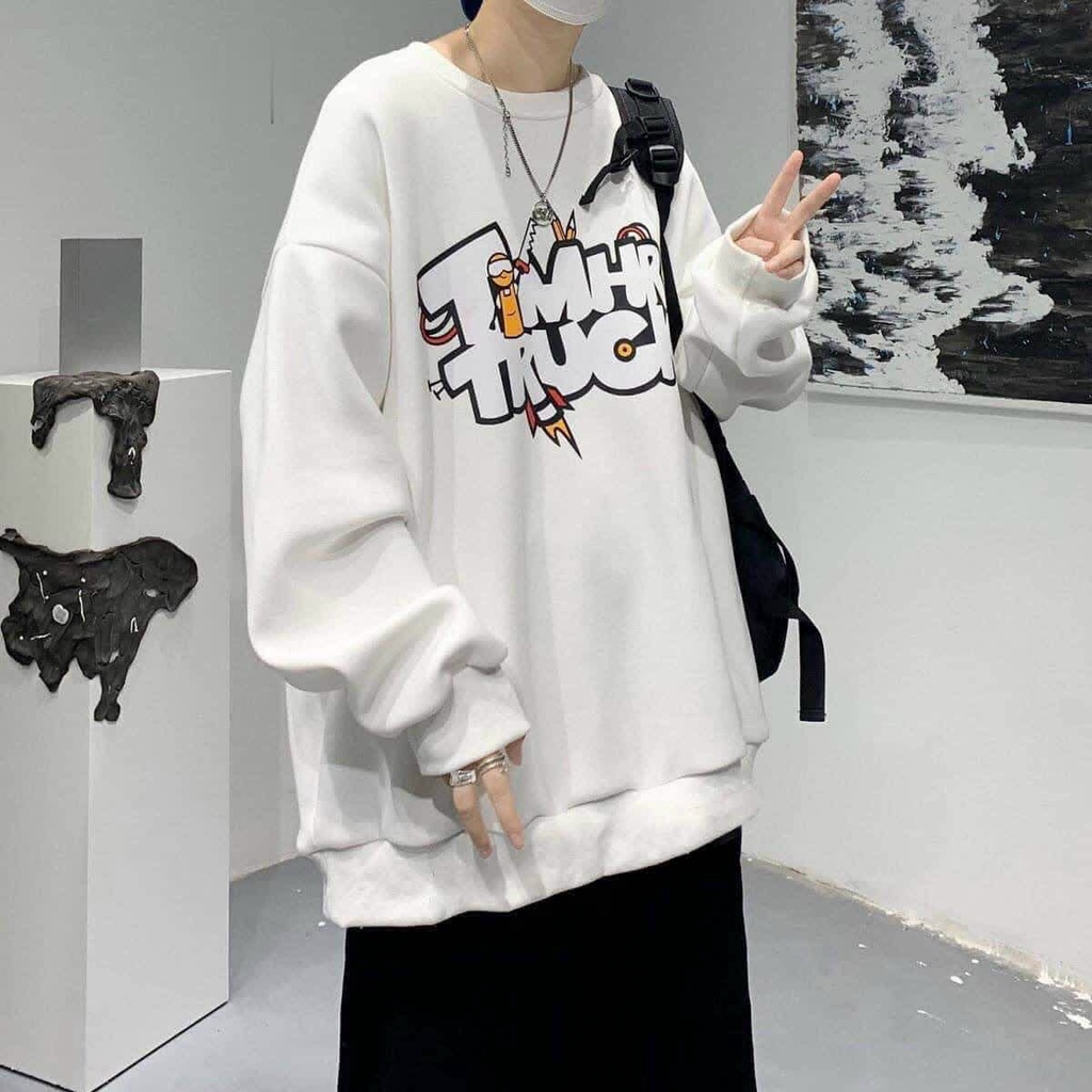 Áo nỉ sweater nam nữ unisex FAMMILYSHOP in chữ TIMHR TRUCK form rộng dài bacsic