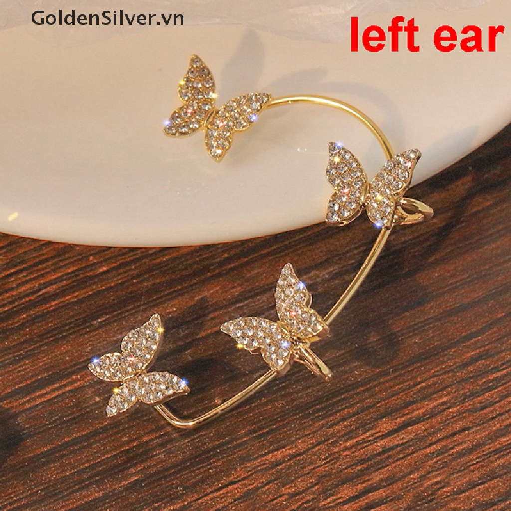 Bông Tai Dạng Kẹp Hình Bướm Màu Vàng Kim / Bạc Đính Đá Zircon