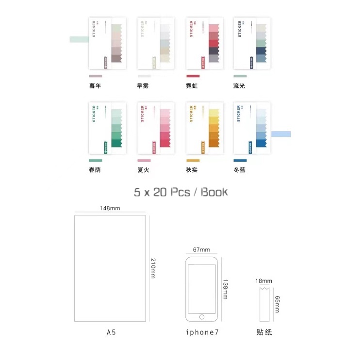 Set 100 Tờ Giấy Ghi Chú Màu Gradient Phong Cách Hàn Quốc