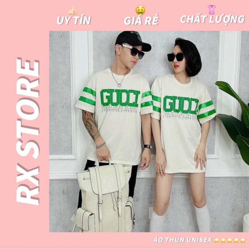 (Ảnh thật) Áo phông Gucci chữ xanh lá kẻ tay hot hit freesize nam nữ dáng rộng chất đẹp 🥇