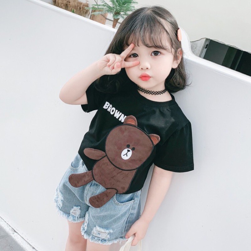 Áo Phông Cộc Tay Hình Gấu Cho Bé 7-18kg
