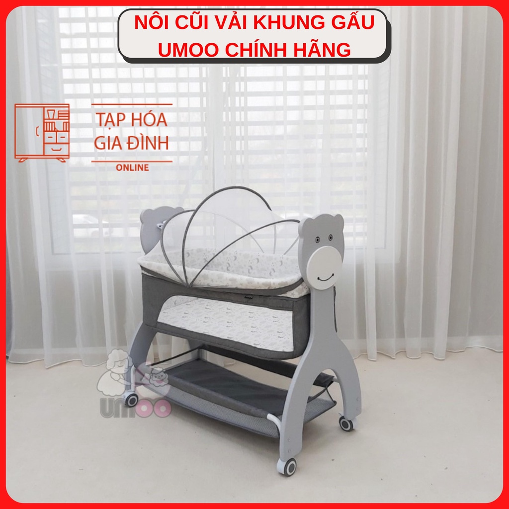 Nôi cũi vải khung gấu chính hãng umoo um-08111 cho bé