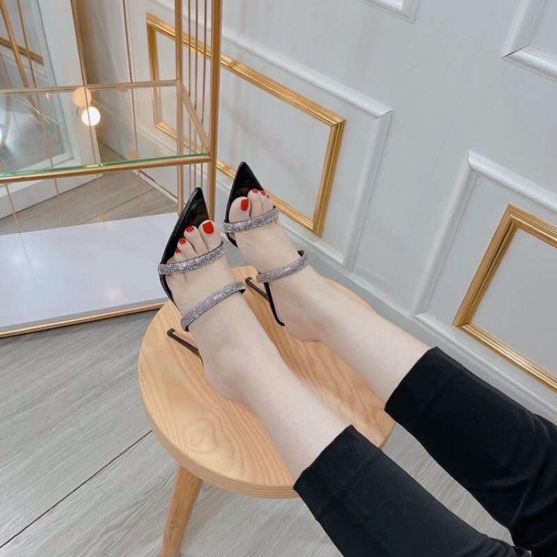 BÁN SỈ Guốc nữ cao gót 2 quai đá to mũi nhọn gót nhọn 9p chanh xả
