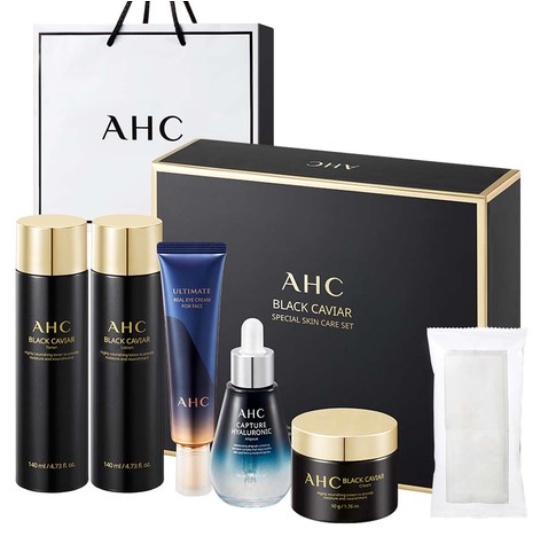 [AHC] BỘ DƯỠNG DA AHC BLACK CAVIAR SPECIAL tăng độ đàn hồi dưỡng trắng cải thiện nếp nhăn - AHC 블랙 캐비어 스페셜 기초화장품 스킨케어 5종