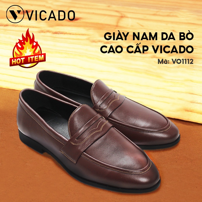 Giày lười nam da bò cao cấp công sở Loafer Vicado VO1112 màu nâu