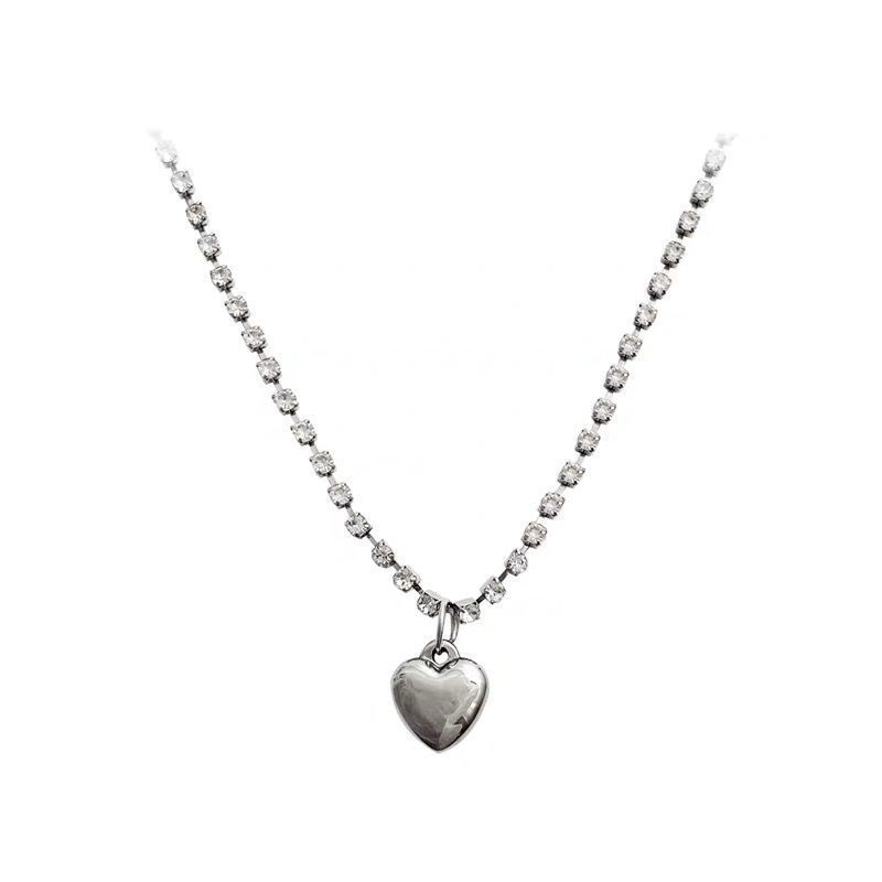 Vòng cổ choker chuỗi xương đòn thiết kế tinh tế với mặt trái tim phong cách Hàn Quốc