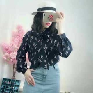 Sơ mi nơ hoa nhí vintage