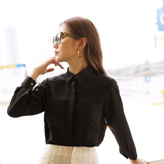 Áo sơ mi công sở nữ Méo shop dài tay chất lụa kiểu Hàn form rộng Alaney