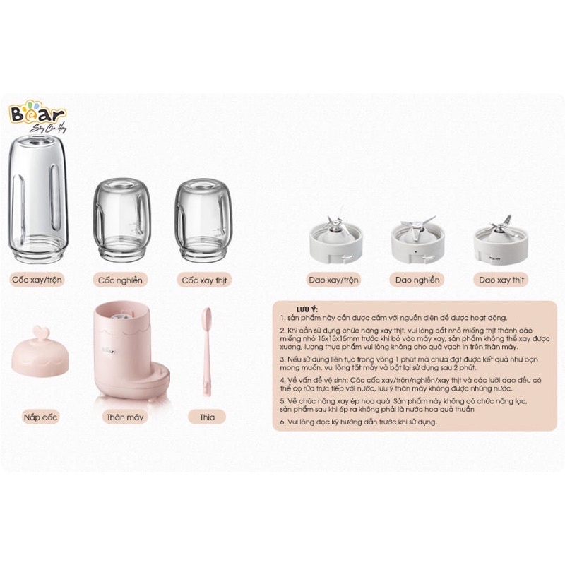 Máy xay Bear C04J1 3 cối thuỷ tinh cao cấp cho bé ăn dặm