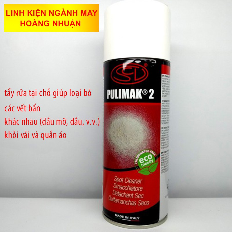 Bình xịt tẩy dầu mỡ Pulimak 2 tẩy rửa các vết dầu mỡ bám, vết bẩn trên vải của MADE IN ITALYA