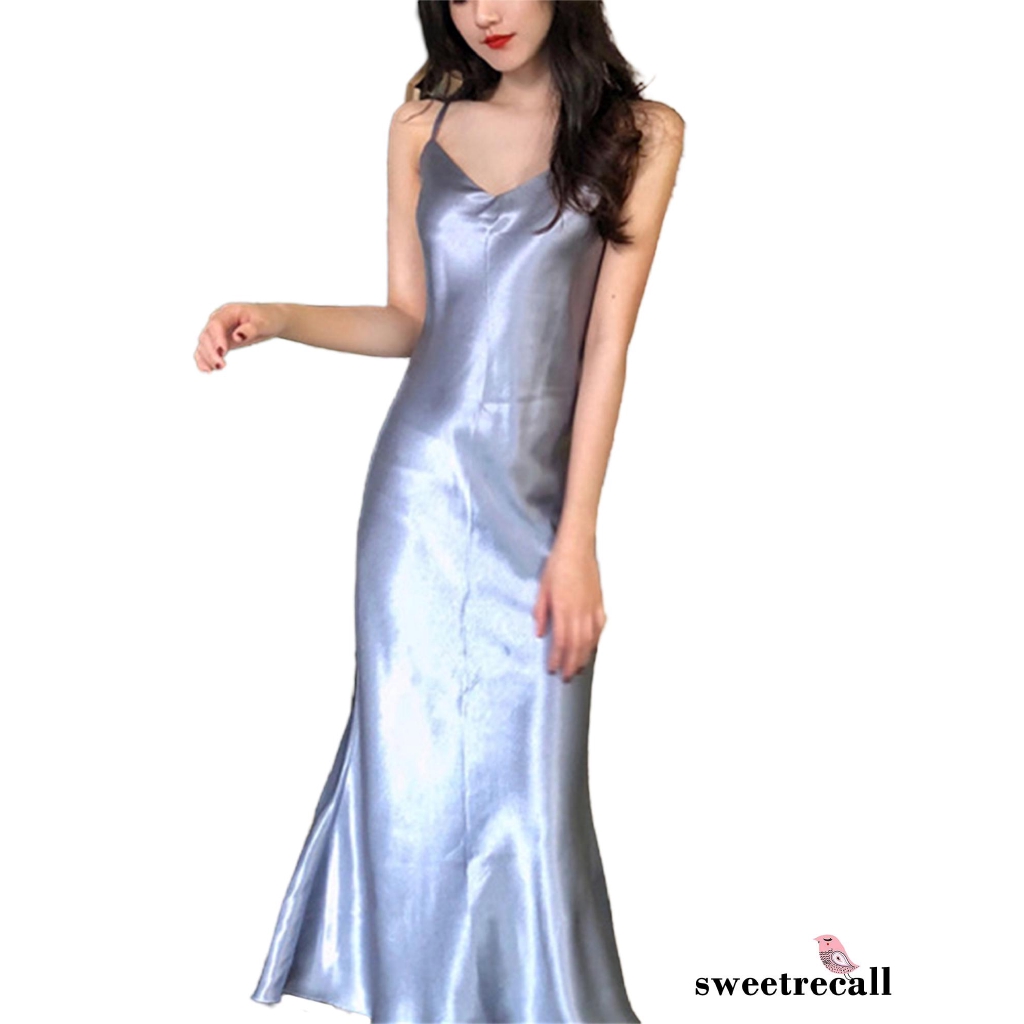 Đầm Hai Dây Cổ Chữ V Chất Vải Satin Xinh Xắn Thời Trang Dành Cho Nữ | BigBuy360 - bigbuy360.vn