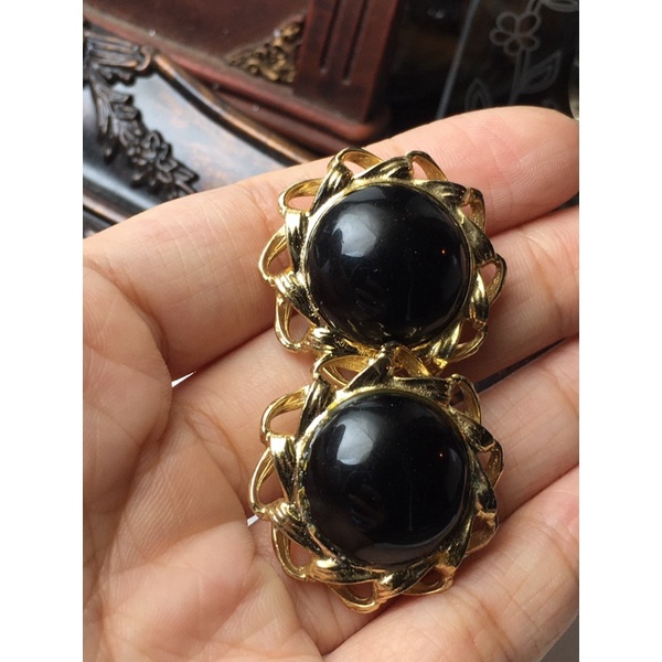 Bông tai kẹp vintage - hình bông hoa khảm đá