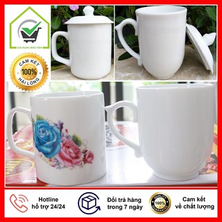 Cốc Sứ, Ly Sứ Có Nắp Đậy 350ml, Hàng Cao Cấp