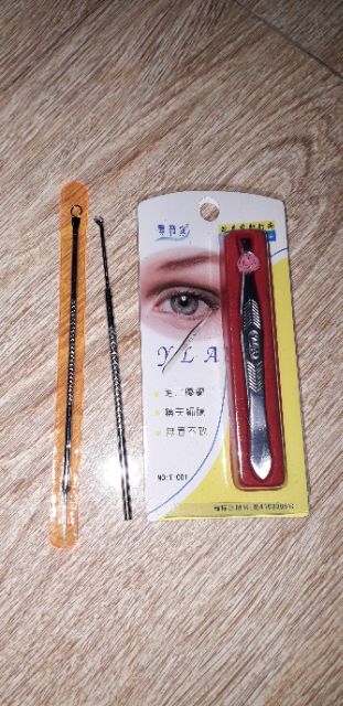 Bộ 3 cây gồm nhíp nặn mụn và lấy ráy tai bằng thép không gỉ