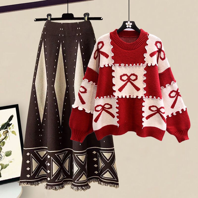 Bộ Áo Sweater Dày Dáng Rộng Phối Chân Váy Dệt Kim Thời Trang Mùa Xuân 2022 Plus Size Cho Nữ