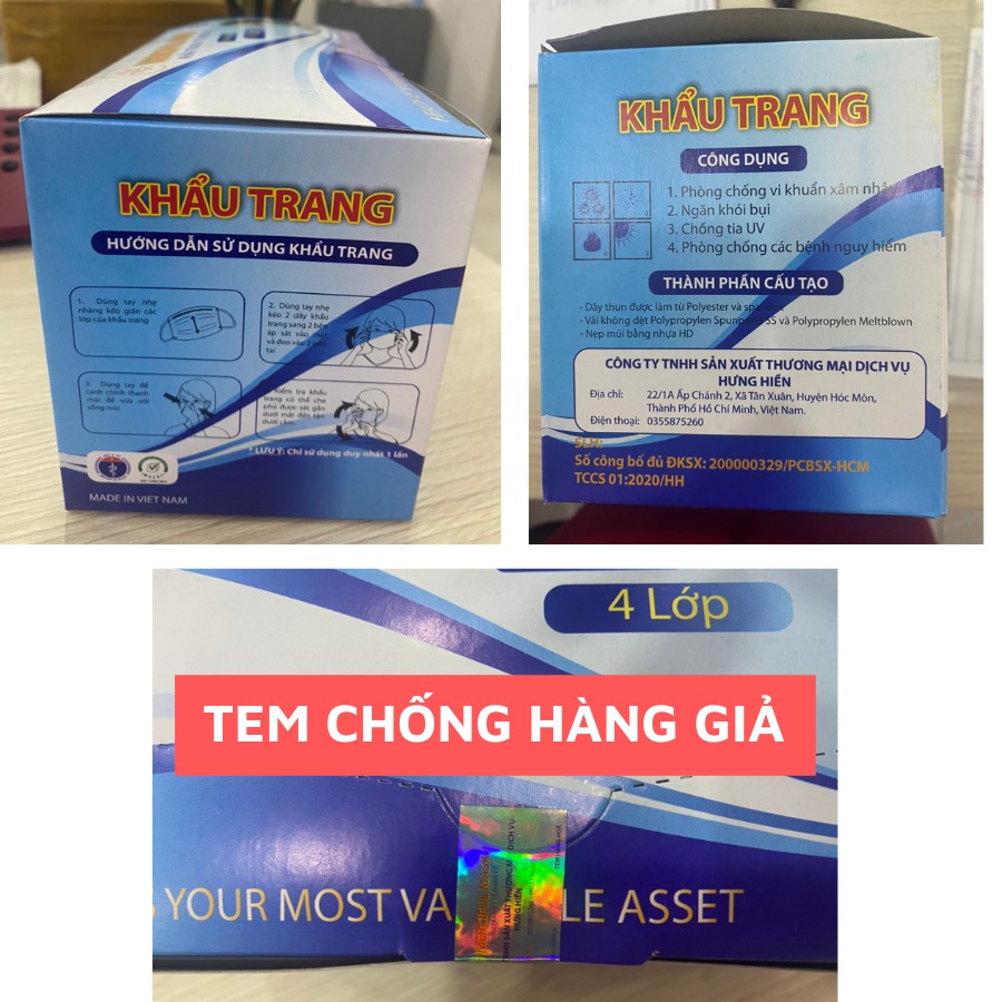 Khẩu trang y tế 4 lớp có giấy kháng khuẩn Merciful hộp 50 cái có giấy chứng nhận chất lượng, sản xuất tại Việt Nam