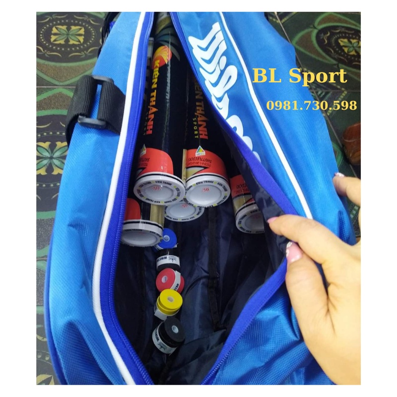 Túi Tennis Vợt Thể Thao Wilson hàng SG Cao Cấp, 4 ngăn, chống thấm nước, có khoá kéo chắc chắn, Ảnh thật