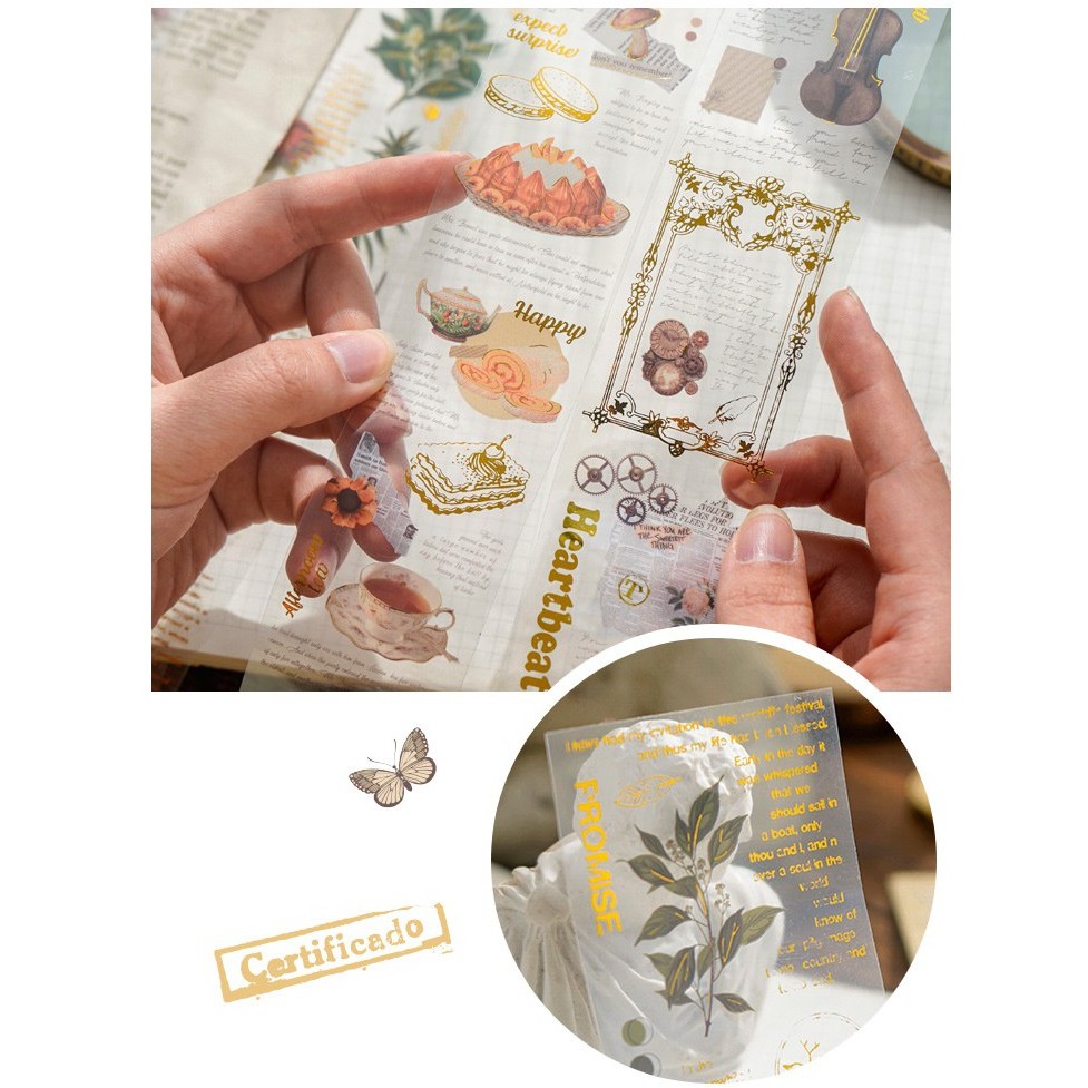 Sticker vintage hoa lá, nhãn dán aesthetics retro butterfly, thiên thần không thấm nước trang trí sổ bullet journal