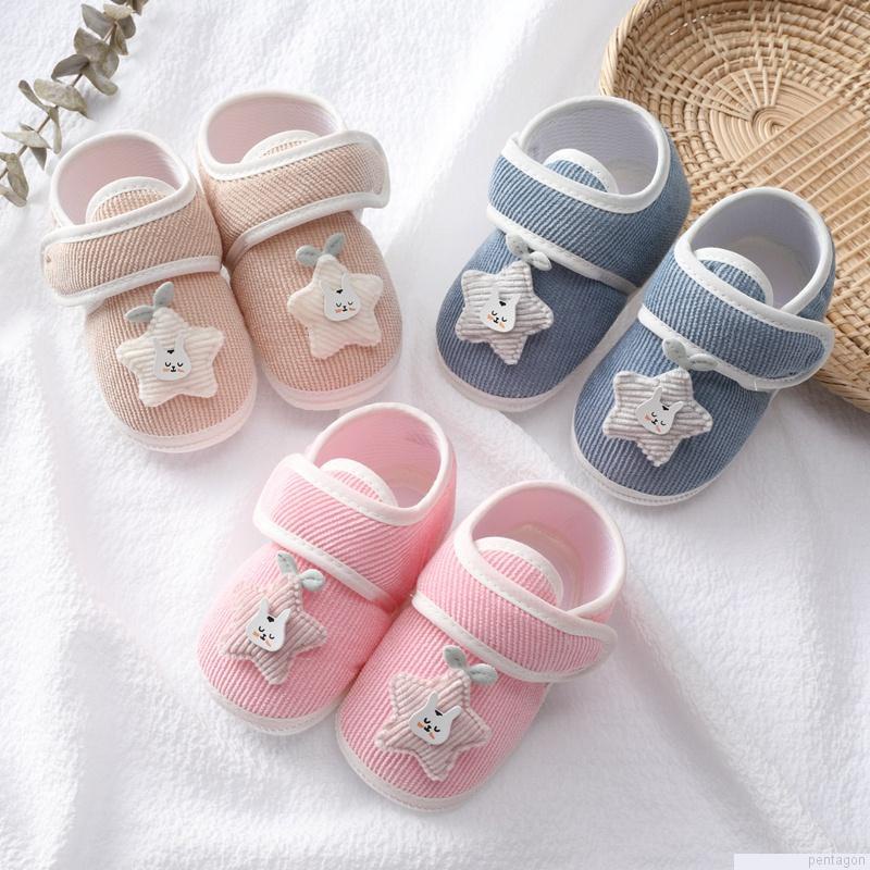 Giày tập đi bằng cotton đế mềm chống trượt họa tiết thỏ hoạt hình cho trẻ sơ sinh 0-18 tháng