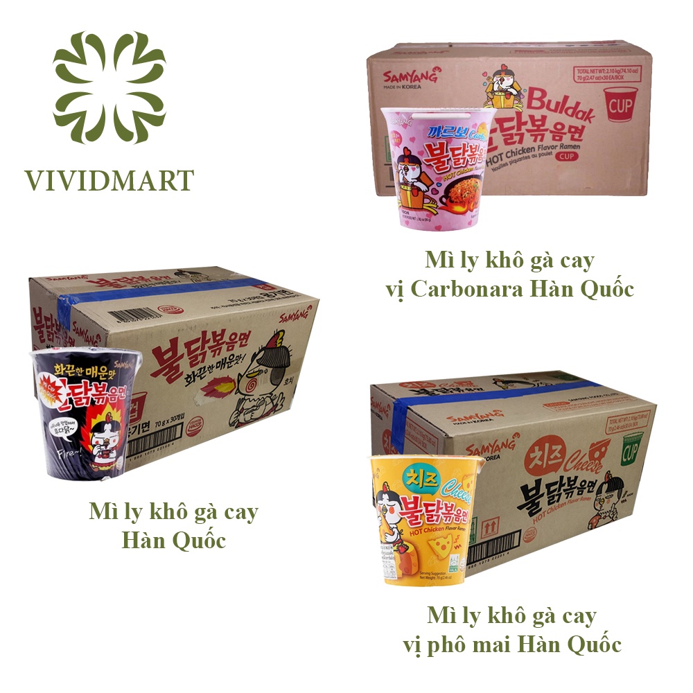 MÌ LY KHÔ GÀ CAY HÀN QUỐC SAMYANG 3 VỊ: SIÊU CAY TRUYỀN THỐNG, PHOMAI (PHÔ MAI), SỐT KEM CARBONARA LY 70G
