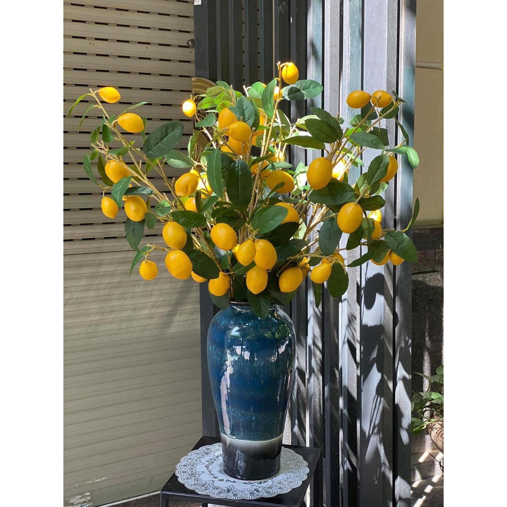 Hoa giả hoa lụa - Cành chanh tây 6 quả trang trí nội thất đẹp Hà Nội nhập khẩu cao cấp Chiiflower CH50