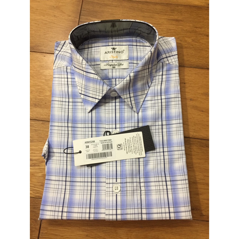 Áo sơ mi nam ngắn tay ASS052S8 chất modal sợi sồi, dáng reguler fit - suông vừa, tà bằng, kẻ caro to