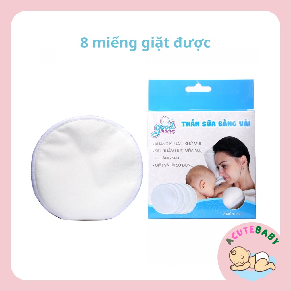 Miếng lót thấm sữa bằng vải giặt được goodmama hộp 8 miếng