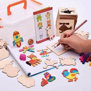 Bộ khuôn vẽ tranh và tô màu bằng gỗ cho bé yêu