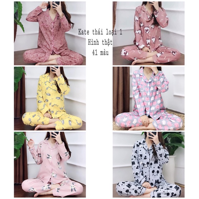 Bộ pyjama dài tay nữ vải kate thái loại 1 may kĩ (màu 01-19)