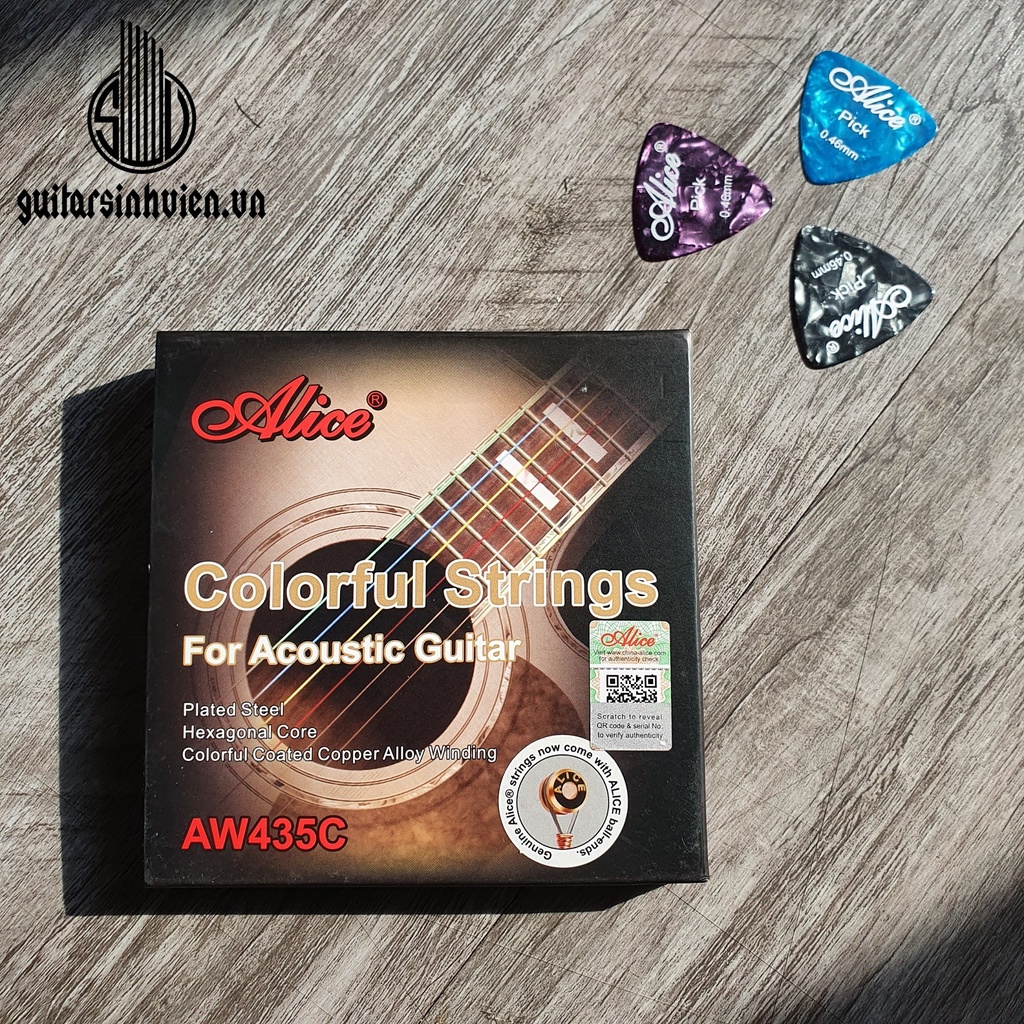 Dây đàn guitar acoustic màu AW435C size 11 - Dây mềm dễ bấm - Tặng 1 pick Alice khi đặt hàng