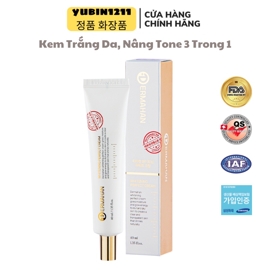 Kem Dưỡng Trắng, Nâng Tông Tự Nhiên 3 Trong 1 Dermahan Whitening Perfect Cream 40ml