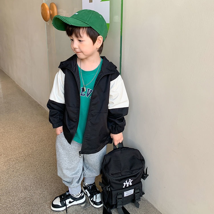 Áo Khoác Có Mũ Trùm Phối Màu Sắc Tương Phản Phong Cách Hàn Quốc Thời Trang Mùa Thu Cho Bé Trai