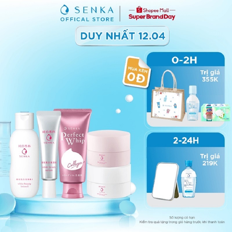 Bộ Dưỡng da trắng hồng-Ngăn lão hóa Senka(SRM120g+Lotion 200ml+Serum 35g+night cream 50g+day creamSPF 25 50g)