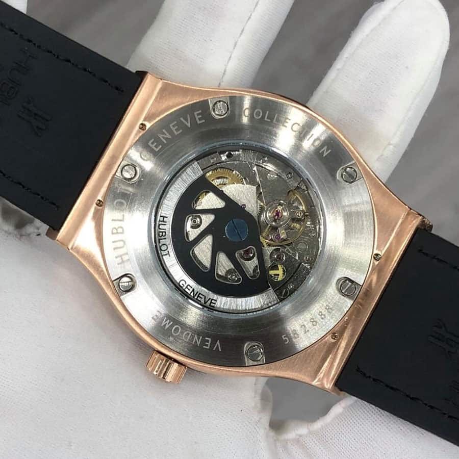 Đồng hồ Nam Hu-blot đính đá kép 2 vành đá máy cơ automatic mặt đen vỏ vàng hồng 42mm | BigBuy360 - bigbuy360.vn