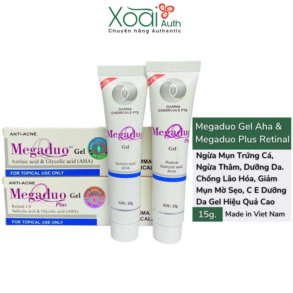 Megaduo Gel 15g Bản AHA và Plus Retinal 1.0 Giảm Mụn Thâm, Trứng Cá, Dưỡng Da